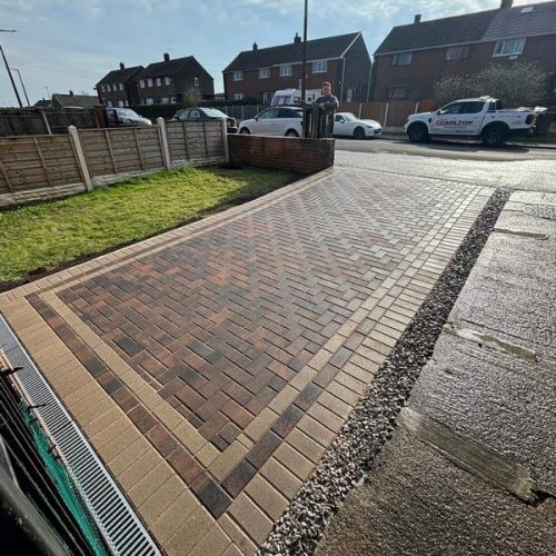 rustic gold block paved driveway monk bretton barnsley 5