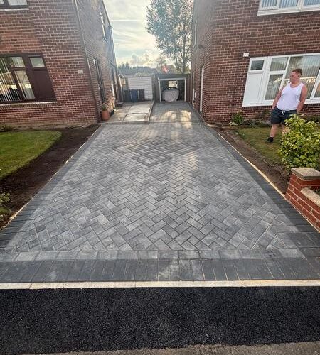 new granite block paved driveway installation with charcoal border pontefract wakefield 01