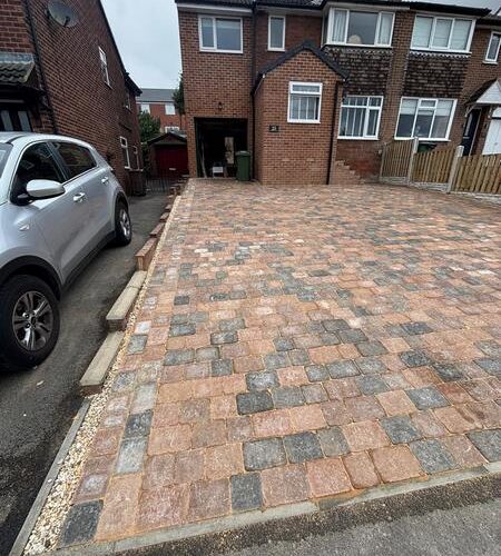 sorrento carrera stone driveway with new fencing and front wall wrenthorpe wakefield 03