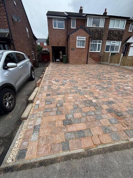 sorrento carrera stone driveway with new fencing and front wall wrenthorpe wakefield 03