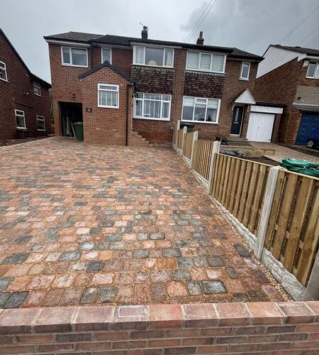sorrento carrera stone driveway with new fencing and front wall wrenthorpe wakefield 05