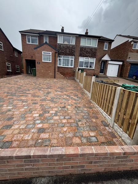 sorrento carrera stone driveway with new fencing and front wall wrenthorpe wakefield 05